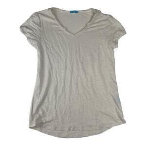 J. McLaughlin women's XS white linen blend Fitted V-Neck Short Sleeve Tee